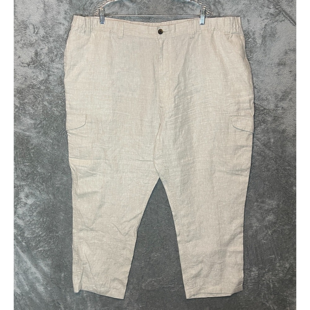 Caribbean Men Resort Beach Linen High Rise Straight Elastic Waist Pants 50x30
